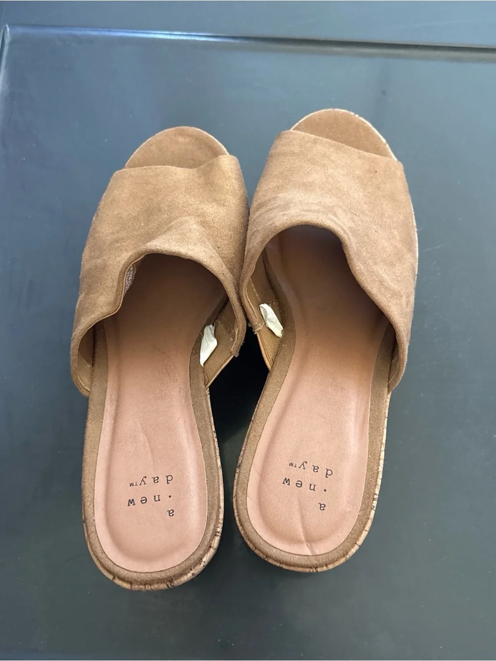 a.new.day Tan Suede Open-Toe Slide Sandals